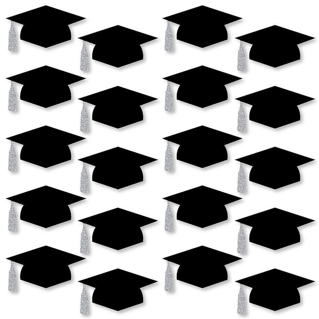 Big Dot of Happiness Silver Graduation Hat Decorations - DIY Large Party Essentials - 20 Count